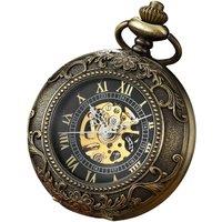 TruClothing Mechanical Skeleton Half Hunter Vintage Pocket Watch With Chain in Bronze