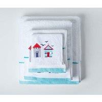 Homescapes White & Blue Beach Hut Towel | Size: Bath Sheet