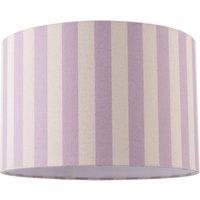 Happy Homewares Coloured & Oatmeal Linen Striped Drum Lampshade with White Fabric Inner in Lilac | Size: 12 inches