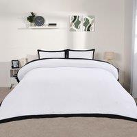 OHS Contrast Border Microfibre Bedding Set Duvet Cover with Pillowcase in Black | Size: Double