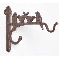 Homescapes Cast Iron Hanging Basket Hook with Birds in Brown