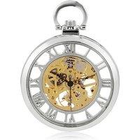 TruClothing Mechanical Skeleton Open Face Silver Pocket Watch With Chain