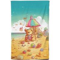 Warren Reed - Designer Teddy Bead On A Beach Holiday Tea Towel in Yellow