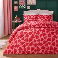 OHS Heart Duvet Cover Quilt Pillowcase Microfibre Valentines Bedding Set in Red | Size: King
