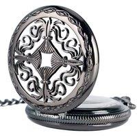 TruClothing Mechanical Skeleton Antique Brass Vintage Pocket Watch With Chain in Black