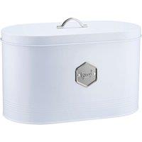 Cooks Professional Bread Bin Metal Kitchen Storage Canister with Silver Nameplate in White