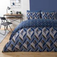 OHS Geo Duvet Cover Bedding Set Pillowcase Reversible Quilt Soft Chevron in Dark Navy | Size: King