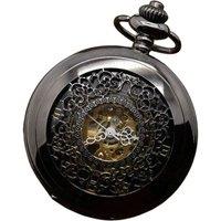 TruClothing Mechanical Skeleton Half Hunter Antique Brass Vintage Pocket Watch With Chain in Black