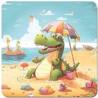 Warren Reed - Designer A Crocodile On A Beach Holiday Coasters - Set of 4 in Yellow