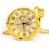 TruClothing Mechanical Skeleton Open Face Pocket Watch With Chain in Gold