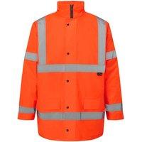 MyShoeStore Men's Hi Vis Waterproof Parka Jacket - Safety Workwear with Quilted Lining & Hood in Orange | Size: 2XL
