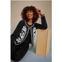M&Co Women's Embroidered Detail Cardigan in Black | Size: 14-16