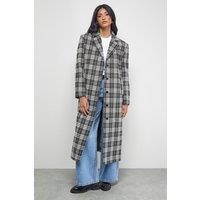 Warehouse Women's Checked Oversized Maxi Coat in Black | Size: 10