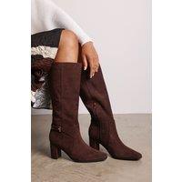 Where's That From Women's 'Xenia' Knee High Heeled Boots With Side Zip in Brown | Size: 8