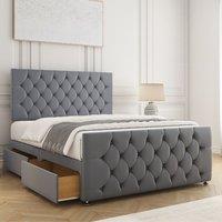 BSSPOKE Maya Velvet Plush Divan Bed 24Headboard & Footboard 4Drawers Mattress in Charcoal | Size: Small Double