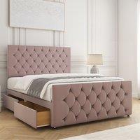 BSSPOKE Maya Velvet Plush Divan Bed 24Headboard & Footboard 4Drawers Mattress in Pink | Size: Small Double