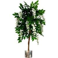 Leaf 130cm Luxury Artificial Wisteria Tree White Flowers Silver Planter in Green