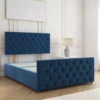 BSSPOKE Maya Velvet Divan Bed 24 Headboard & 2 Drawers Footend & No Mattress in Blue | Size: King