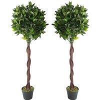 Leaf Pair of 120cm Laurel Ball Twisted Stem Artificial Topiary Bay Trees in Green