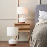 Ruma Set of 2 Elio White & Wood Effect Textured Ceramic Table Lamp