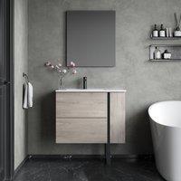 Banyetti Evora 800mm Wall Hung Vanity with Lira Offset Basin - Iron Oak in Light Grey