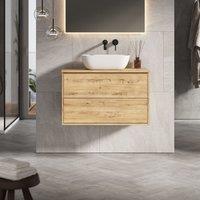 Banyetti Venti 800mm Wall Hung Vanity Unit with Matching Worktop - Ostippo Oak in Light Oak