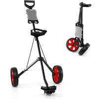 Gymax 2-Wheel Folding Golf Trolley Push Pull Cart With Scoreboard in Red
