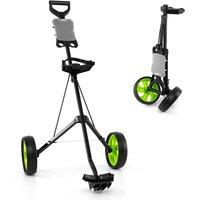 Gymax 2-Wheel Folding Golf Trolley Push Pull Cart With Scoreboard in Green