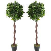 Leaf Pair of 120cm (4ft) Twisted Trunk Artificial Topiary Bay Laurel Ball Trees in Green