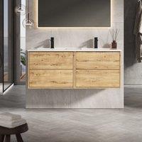 Banyetti Venti 1200mm Wall Hung Vanity Unit with Veneto 2 Tap Hole Basin - Ostippo Oak in Light Oak