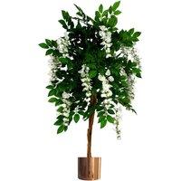 Leaf 130cm Luxury Artificial Wisteria Tree White Flowers Copper Planter in Green