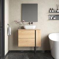 Banyetti Evora 800mm Wall Hung Vanity with Matching Worktop - Natural Oak in Light Brown