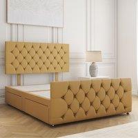 BSSPOKE Maya Plush Velvet Divan Bed 24 Headboard & No Mattress No Drawers in Mustard | Size: King
