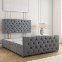 BSSPOKE Maya Plush Velvet Divan Bed 24 Headboard & No Mattress No Drawers in Charcoal | Size: Small Double