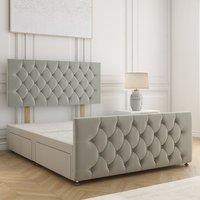 BSSPOKE Maya Plush Velvet Divan Bed 24 Headboard & No Mattress No Drawers in Silver | Size: King