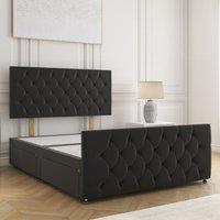 BSSPOKE Maya Plush Velvet Divan Bed 24 Headboard & No Mattress No Drawers in Black | Size: Small Double