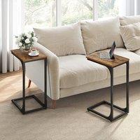 VASAGLE Set of 2 C-Shaped Side Tables Industrial Metal Frame Sofa Bedside in Brown
