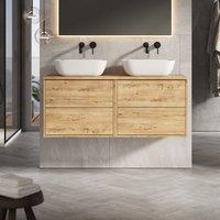 Banyetti Venti 1200mm Wall Hung Vanity Unit with Matching Worktop - Ostippo Oak in Light Oak