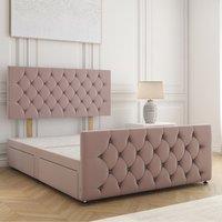 BSSPOKE Maya Velvet Divan Bed 24Headboard & 2Drawers Same Side No Mattress in Pink | Size: Double