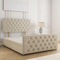 BSSPOKE Maya Velvet Divan Bed 24Headboard & 2Drawers Same Side No Mattress in Cream | Size: Small Double