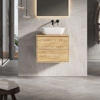 Banyetti Venti 600mm Wall Hung Vanity Unit with Matching Worktop - Ostippo Oak in Light Oak
