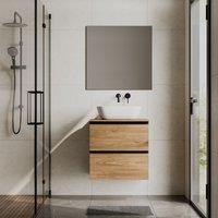 Banyetti Akiro 600mm Wall Hung Vanity Unit with Matching Worktop - Walnut