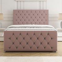 BSSPOKE Maya Divan Bed Set Plush Velvet 24 Headboard & Mattress No Drawers in Pink | Size: Single