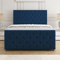 BSSPOKE Maya Divan Bed Set Plush Velvet 24 Headboard & Mattress No Drawers in Blue | Size: Double