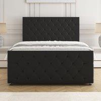 BSSPOKE Maya Divan Bed Set Plush Velvet 24 Headboard & Mattress No Drawers in Black | Size: Single