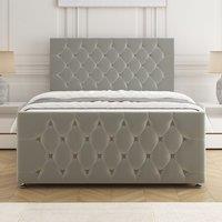 BSSPOKE Maya Divan Bed Set Plush Velvet 24 Headboard & Mattress No Drawers in Silver | Size: Single