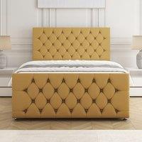 BSSPOKE Maya Divan Bed Set Plush Velvet 24 Headboard & Mattress No Drawers in Mustard | Size: Single