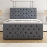 BSSPOKE Maya Divan Bed Set Plush Velvet 24 Headboard & Mattress No Drawers in Charcoal | Size: Single