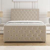 BSSPOKE Maya Divan Bed Set Plush Velvet 24 Headboard & Mattress No Drawers in Cream | Size: Single