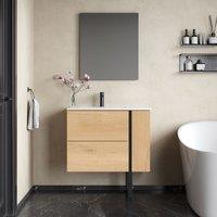 Banyetti Evora 800mm Wall Hung Vanity with Lira Offset Basin - Natural Oak in Light Brown